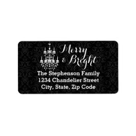 Merry and Bright Black Chandelier Helgdag Adressetikett