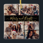 Merry and Bright Black Guld 5 Photo jul Julgransprydnad Keramik<br><div class="desc">Elegant Modern Script Black och Guld 5 Photo Collage Merry och Bright Script jul Ceramic Ornament Helgdag. Med minimalistisk fem (5) fotosamlingsmall, ett söt rutnät och texten "Merry and Bright" hälsning är skriven i ett vackert handskrivet, viskigt, snabbt och smetat svan i guld på svart färg-bakgrund. På baksidan finns en...</div>