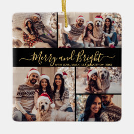 Merry and Bright Black Guld 5 Photo jul Julgransprydnad Keramik