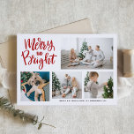 Merry and Bright Calligraphy Red Photo Collage Helgkort<br><div class="desc">Må dina helgdagar vara ärliga och klara! Skicka helgdag önskemål och hälsning till familj och vänner med det här helgdag. Den har modern kalligrafi med gräs nål och bär mönster. Anpassa genom att lägga till namn och foton. Du kan anpassa kortet ytterligare genom att ändra mönster till ett annat foto...</div>