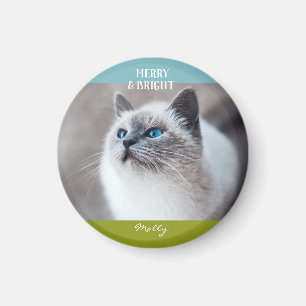 Merry and Bright Cat Kitten julfoto Namn Magnet
