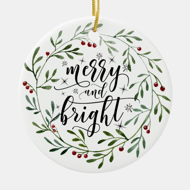 Merry and Bright Ceramic Ornament (Framsidan)