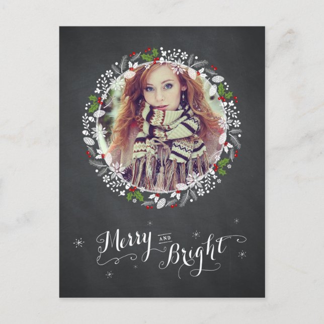 Merry and Bright - Chalkboard PostCard Helg Vykort (Framsida)