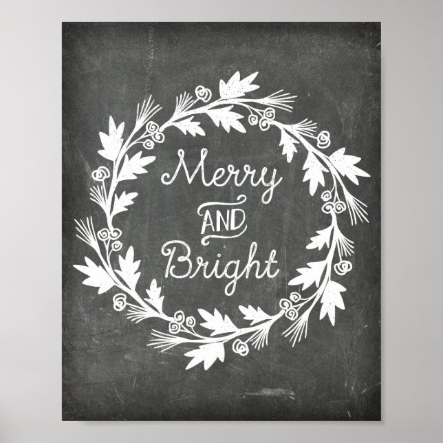 Merry and Bright Chalkboard Rustic Christmas Sign Poster (Framsidan)