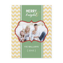 Merry and Bright Chevron Helgdag Postcard