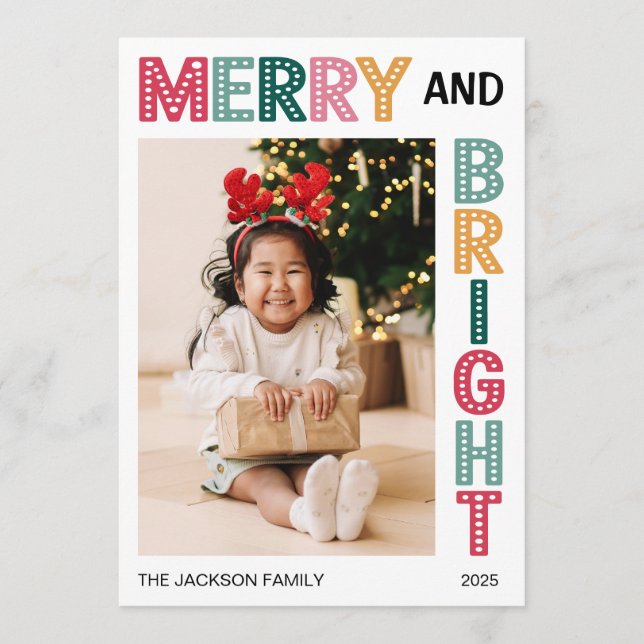 Merry and Bright Christmas bold photo Julkort (Framsida)