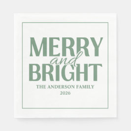 Merry And Bright Christmas Holiday Green Pappersservett