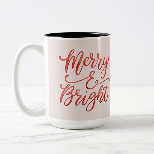 Merry and Bright Christmas Mug – Reindeer Design  Två-Tonad Mugg (Vänster)