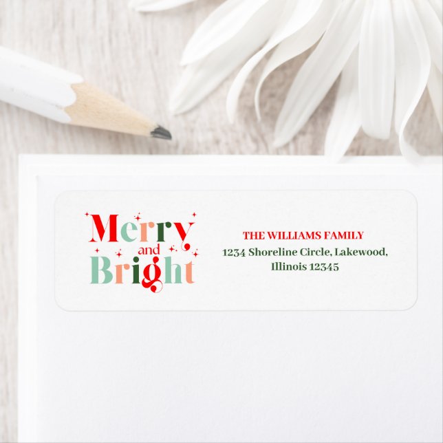 Merry and Bright Christmas Return Address Label Returadress Etikett (Insitu)