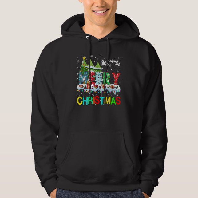 Merry and Bright Christmas Tree Christmas Lights M Hoodie (Framsida)