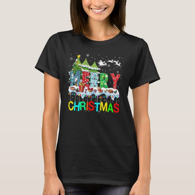 Merry and Bright Christmas Tree Christmas Lights M T Shirt (Framsida)