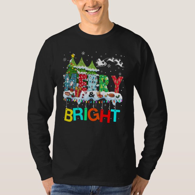 Merry and Bright Christmas Tree Christmas Lights M T Shirt (Framsida)