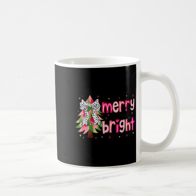 Merry And Bright Christmas Tree Nk Coquette Bow Wo Kaffemugg (Höger)
