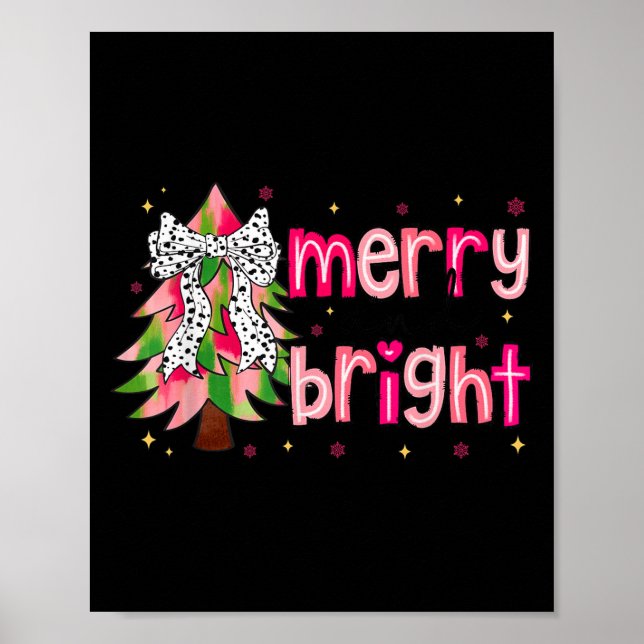 Merry And Bright Christmas Tree Nk Coquette Bow Wo Poster (Framsidan)