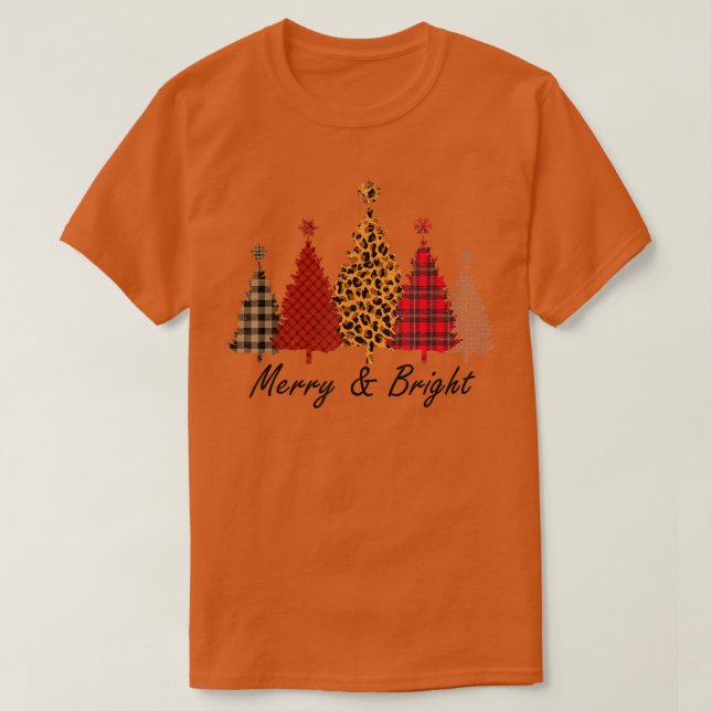 Merry And Bright Christmas Trees Leopard Buffalo P T Shirt (Design framsida)