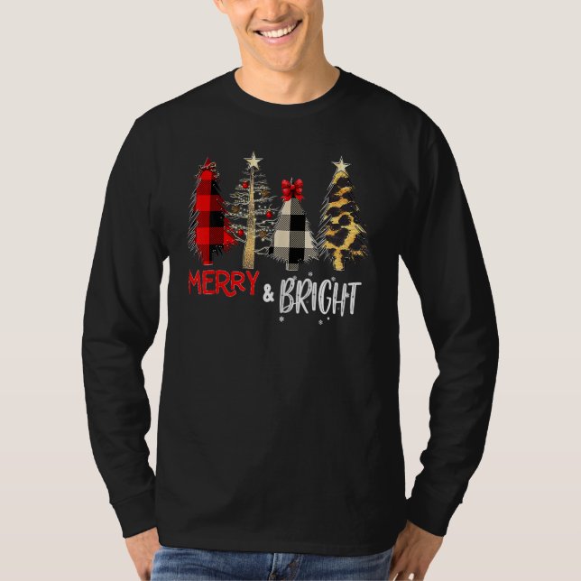 Merry And Bright Christmas Wild Leopard Plaid Tree T Shirt (Framsida)
