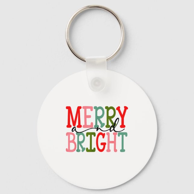Merry And Bright Christmas Women Girls Kids Toddle Nyckelring (Framsida)