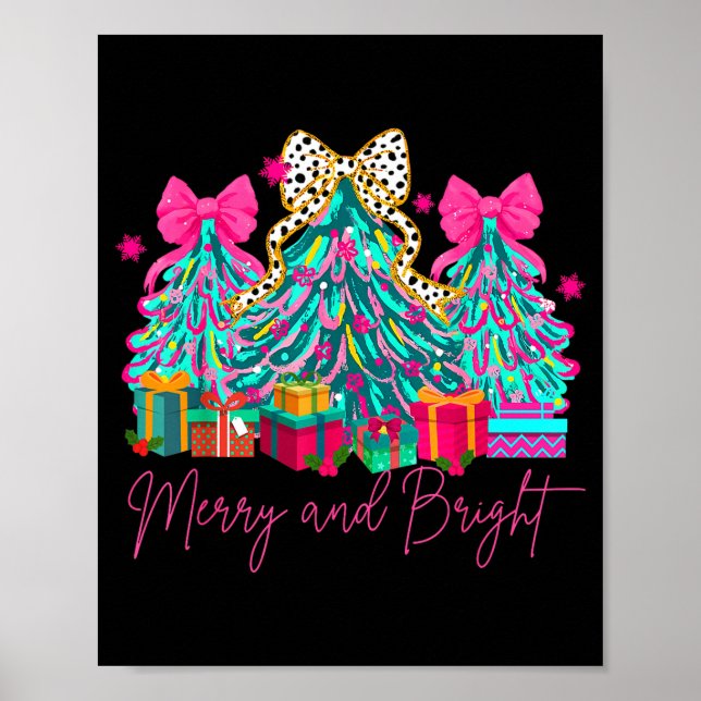 Merry And Bright Coquette Bow Christmas Tree Women Poster (Framsidan)