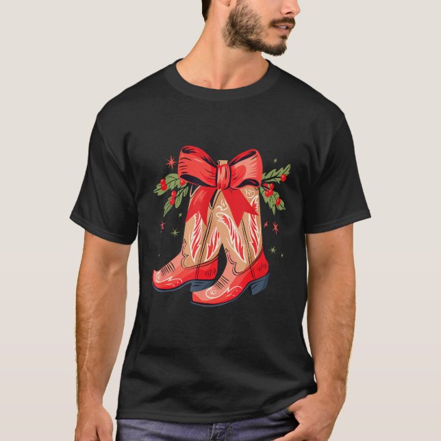 Merry And Bright Cowgirl Boot Christmas Western Co T Shirt (Framsida)