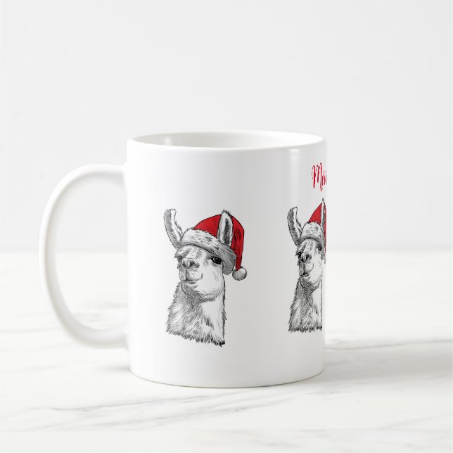 Merry and bright customisable Llama fun Christmas  Kaffemugg (Vänster)
