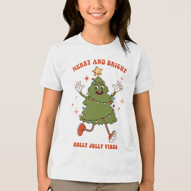 Merry and Bright - Dancing Julgran Helgdag T Shirt (Framsida)
