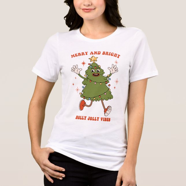 Merry and Bright - Dancing Julgran Helgdag T Shirt (Framsida)