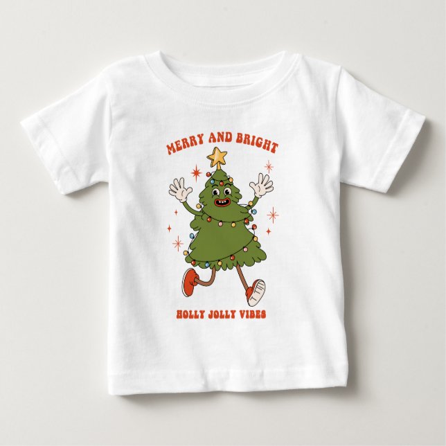 Merry and Bright - Dancing Julgran Helgdag T Shirt (Framsida)