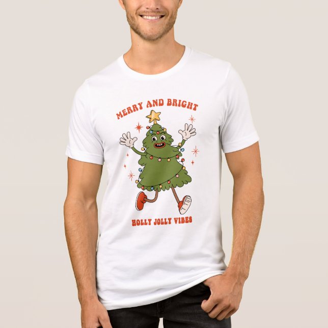 Merry and Bright - Dancing Julgran Helgdag T Shirt (Framsida)