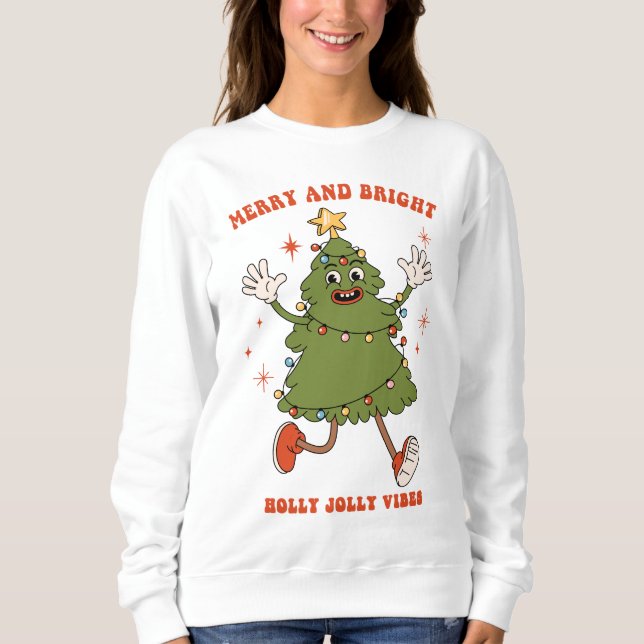 Merry and Bright - Dancing Julgran Helgdag T Shirt (Framsida)
