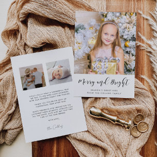 Merry and Bright Elegant 3 Photo Family Julkort