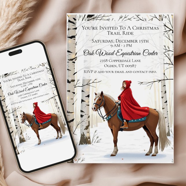 Merry And Bright Equestrian Holiday Inbjudningar (Personalize the details for your  event and set the scene for a festive, horse-themed gathering!)
