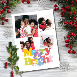 Merry and Bright Family 4 4 Photo Collage jul Julkort