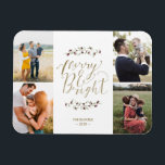 Merry and Bright Family Photo Collage jul Magnet<br><div class="desc">fyra av dina favoritfoton från året med de här "Merry and Bright"-designmagneterna. Lägg till foton,  familj namn och år.</div>