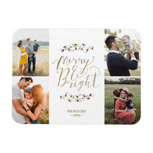 Merry and Bright Family Photo Collage jul Magnet