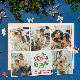 Merry and Bright Family Photo Collage jul Pussel