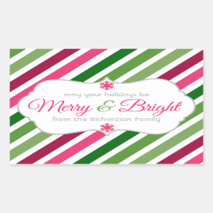 Merry and Bright Gift Tag Custom Holiday Stickers Rektangulärt Klistermärke