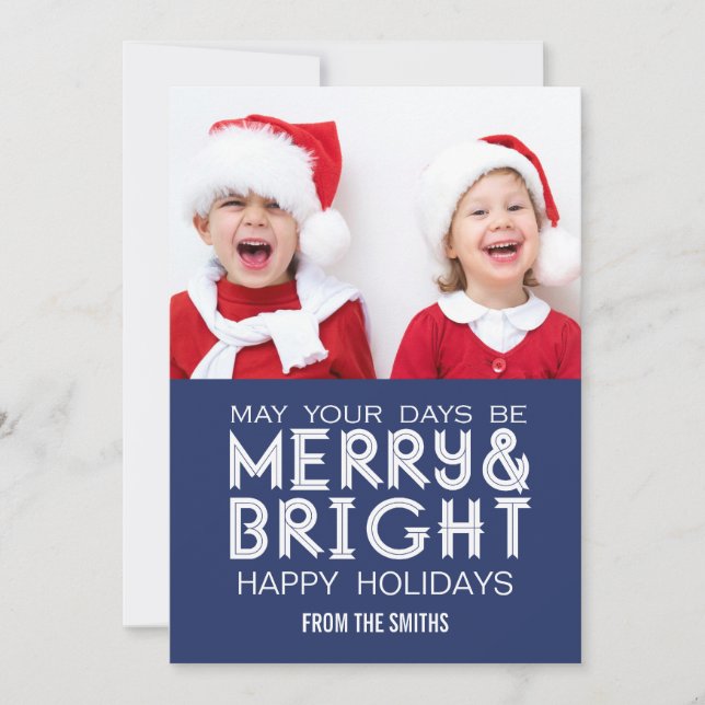 MERRY AND BRIGHT GLAD HELG PHOTO CARD BLUE JULKORT (Framsida)