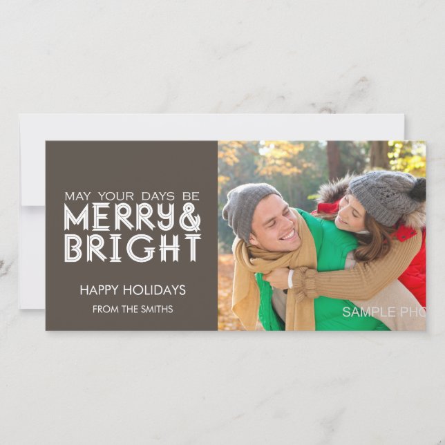 MERRY AND BRIGHT GLAD HELG PHOTO CARD BROWN JULKORT (Framsida)