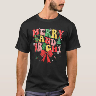 Merry and Bright God jul Coquette Bow Girl T Shirt
