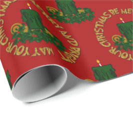 MERRY AND BRIGHT,GRÖNT CHRISTMAS CANDLE-GIFT WRAP PRESENTPAPPER