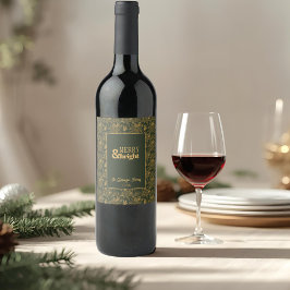 Merry and Bright Grönt Faux Guld Vinflaska Etikett