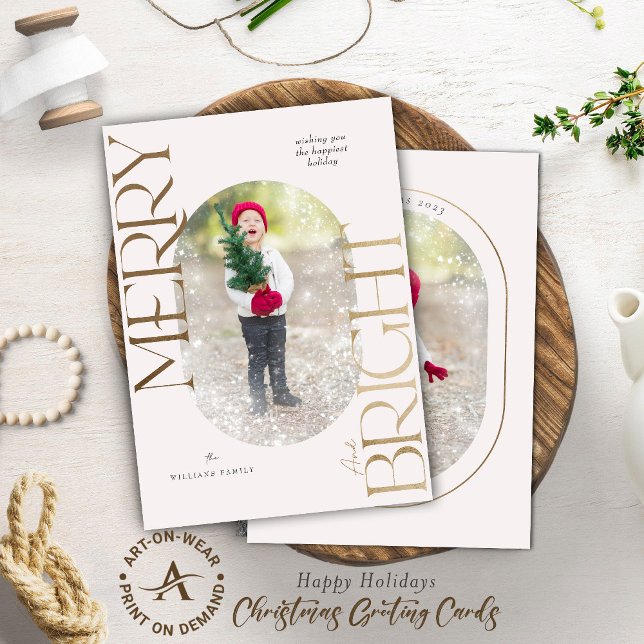 Merry and Bright Guld Typography  Rosa Ram Inbjudningar (Skapare uppladdad)