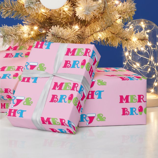 Merry and Bright Hett Pastel Rosa jul Presentpapper (Helgdagar)
