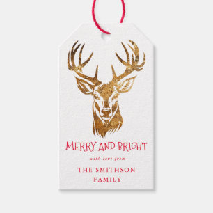Merry and Bright, Hjort, Guld Glitter, Julrött Presentetikett