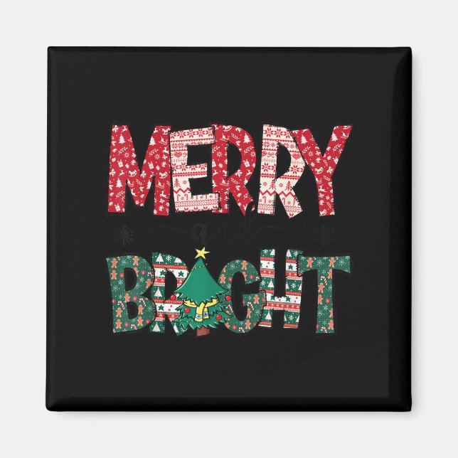 Merry And Bright Holiday Christmas Family  Magnet (Framsidan)