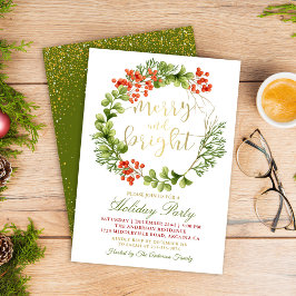 Merry and Bright Holly Berries Julfest Inbjudningar