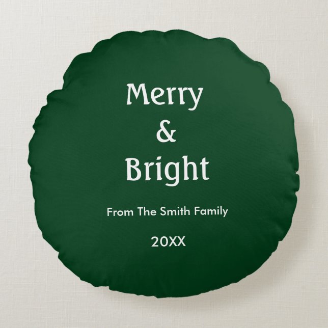 Merry And Bright Hunter Green Christmas Gift Decor Rund Kudde (Framsidan)