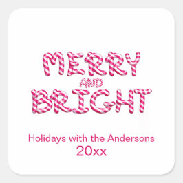 Merry and Bright jul Candy cane Red Fyrkantigt Klistermärke