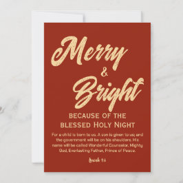 Merry and Bright jul Guld Beige skript Red Julkort