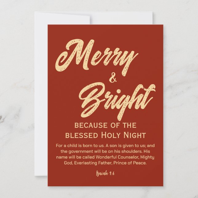 Merry and Bright jul Guld Beige skript Red Julkort (Framsida)